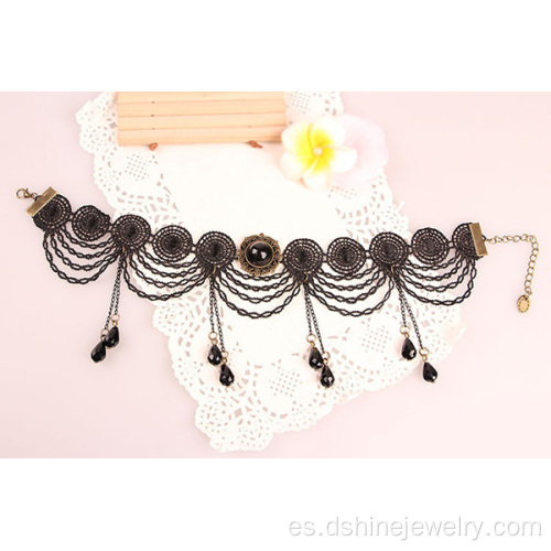 Moda Crochet collar encaje negro collar gargantilla
